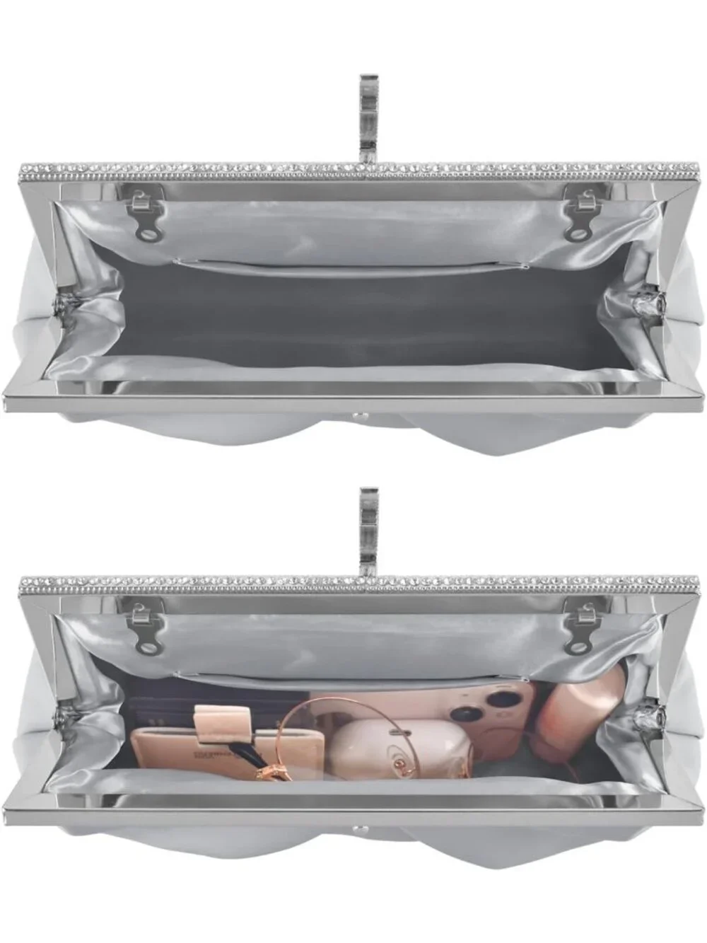 👜 Women's Silver PU Leather Formal Evening Bags Shoulder Party Cocktail Clutch